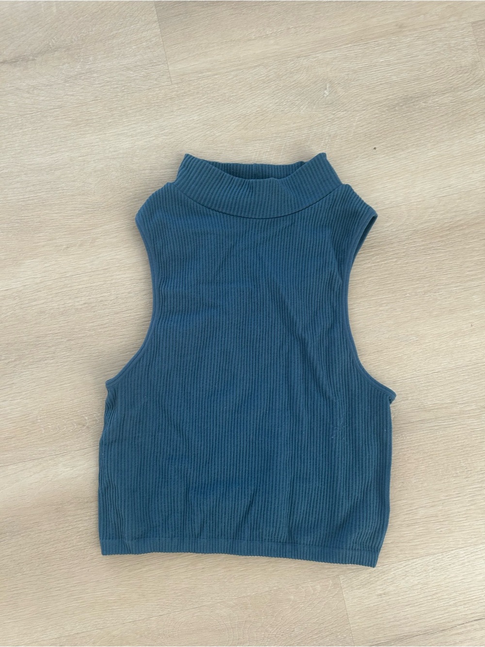Zara Teal Ribbed Mock Neck Tank